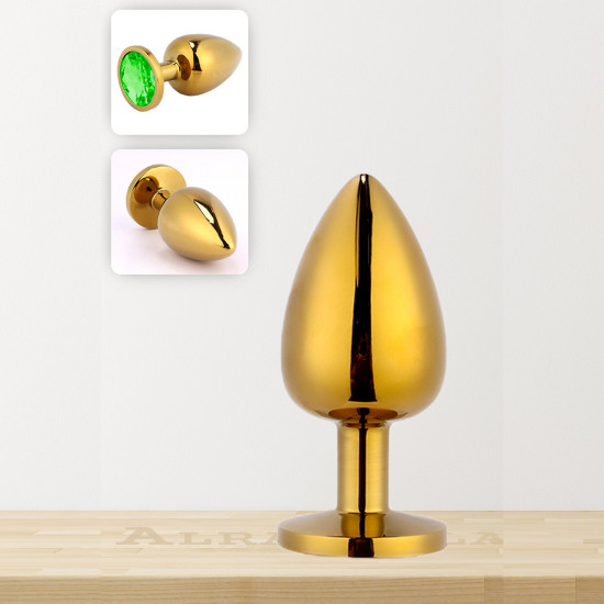 Gold Altın Anal Oyuncak Yeşil Taşlı Paslanmaz Metal Anal Plug Tıkaç Medium